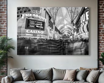 Fremont Street, Las Vegas, Black and White, old Vegas, night photography, long exposure, street, ghostly, fine art photography print