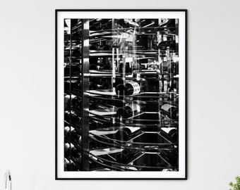 Black and White Wine Rack Photography Print, Modern Kitchen Wall Art