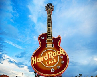 Hard Rock Cafe photography, Guitar wall art, Neon Sign, Las Vegas photo print, Living Room art, Musician gift, Music lover gift