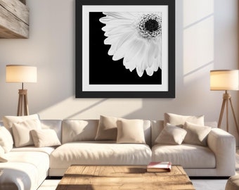 Impresión fotográfica de margaritas en blanco y negro: Arte de pared bohemio cuadrado