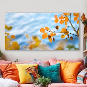 Aspen Leaves Wall Art, Soft Blue and Gold Nature Print, Statement Decor image 3