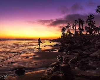 Surfer Wandkunst, Fine Art Fotografie, Große Strand Wandkunst, Surfer point Ventura California, Sonnenuntergang, Fotografie Druck, Leinwand, Metall