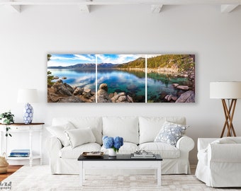 Lake Tahoe Panoramic Canvas Wall Art: Triptych Photography