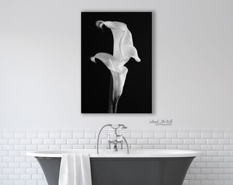 Black and White flower photography, Calla Lily print, Nature, Flower photo, floral wall decor, elegant wall art, fine art photography print