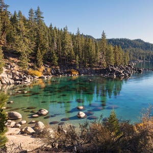 Lake Tahoe Picture, Lake house wall art, Large Wall Art, Lake Tahoe Canvas, Secret Beach, Landscape photography print, canvas wrap or metal
