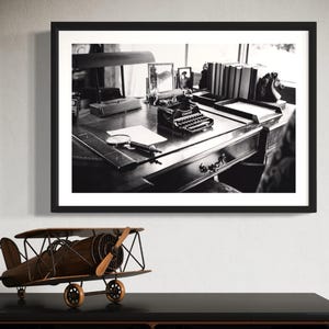 Antique Office wall art, black and white typewriter decor, study wall art, office decor, gift for writer, Industrial art