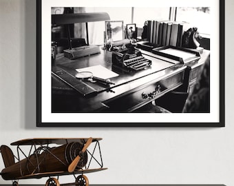 Antique Office wall art, black and white typewriter decor, study wall art, office decor, gift for writer, Industrial art