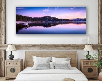 Lake Tahoe Winter Sunset Panoramic Print, Zephyr Cove Wall Art