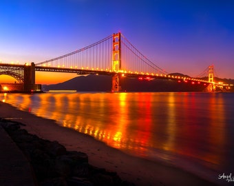 Colorful Golden Gate Bridge Sunset Photo, Golden Gate Bridge Print, Rainbow colored wall art, San Francisco Wall art, Metal Print, Canvas