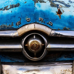 Old Car photo, blue, aqua, Vintage Ford, Americana wall art, retro car photo, Route 66, vintage car decor, fine art photography metal print image 1