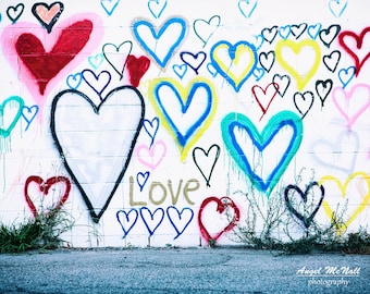Large Canvas wall art, Love wall decor, Valentine's gift, hearts,  kids room, urban, street photography, graffiti, dorm room, heart decor,