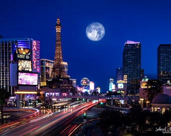 Las Vegas Photography, Las Vegas Strip, Night photo, What happens in Vegas, Cityscape, Paris Hotel Vegas, Fine Art Photography Print