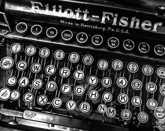 Typewriter photo, Writer gift, Industrial art, Black white office wall art, print, canvas or metal print
