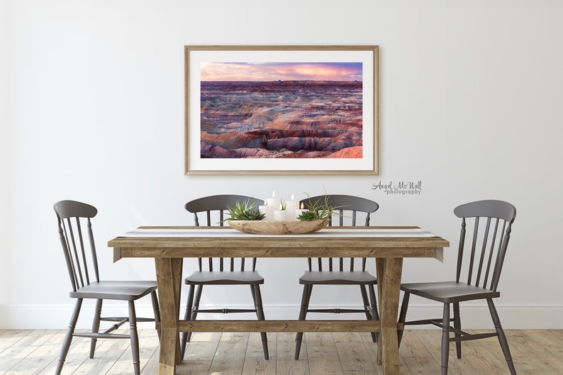 Painted Desert, Arizona, Large Fine Art Landscape Photography Print, Southwest decor, pink sunset, desert photo print or canvas wrap image 3