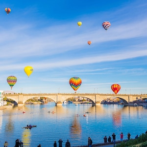 Hot Air Balloon wall art, Lake Havasu, Balloon Festival,  London Bridge, colorful photography print, balloons, fine art photography print