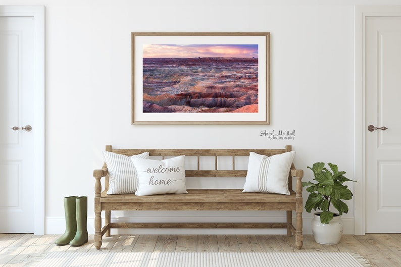 Painted Desert, Arizona, Large Fine Art Landscape Photography Print, Southwest decor, pink sunset, desert photo print or canvas wrap image 2