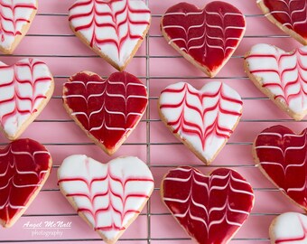 Valentine's Day Decor, gift, still life photography print, heart shaped cookies, Love, Chef's gift, red and white, pink, coffee shop, print