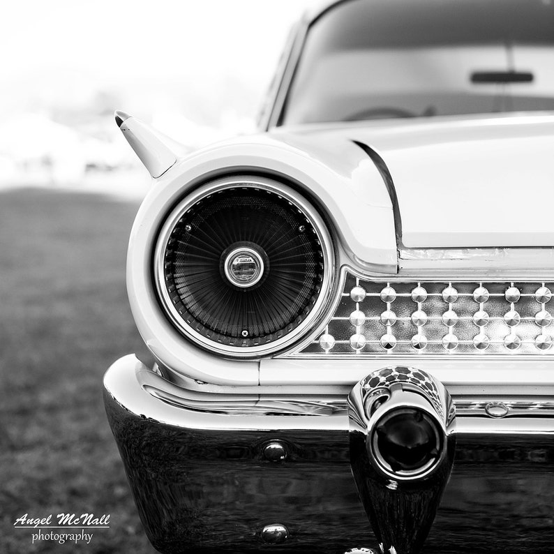 Black White Car Photography Vintage Auto Chevy Bel Air Car Show Classic Car Photo Hipster Wall Art Ready To Hang Square Metal Print