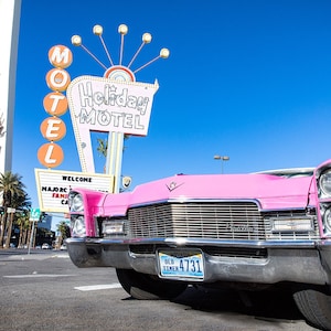 Large Las Vegas Wall Art, Pink Cadillac, Holiday Motel, Vintage Motel, Americana, Las Vegas Street Scene, Las Vegas Fine Art Photography
