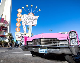 Large Las Vegas Wall Art, Pink Cadillac, Holiday Motel, Vintage Motel, Americana, Las Vegas Street Scene, Las Vegas Fine Art Photography