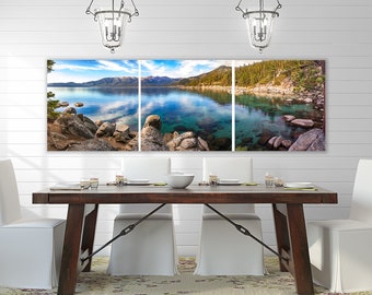 Lake Tahoe Panoramic Photography, Oversized 3 panel wall art, Panoramic Lake Tahoe Print, Stunning Metal Print wall display