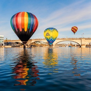 Hot Air Balloon photo, Lake Havasu photo, Balloon Festival, Hot Air Balloon wall art, London Bridge, Arizona , fine art photography print image 1