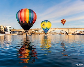 Heißluftballon Foto, Lake Havasu Foto, Ballon Festival, Heißluftballon Wandkunst, London Bridge, Arizona, Fine Art Fotografie Druck