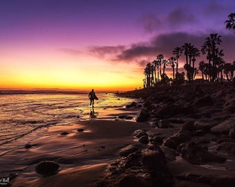 Surfer Wall Art: California Sunset Photo on Paper, Metal or Canvas