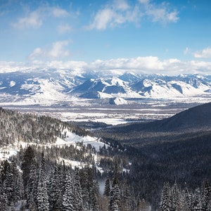 Impresión grande de Jackson, Wyoming, montañas nevadas, Jackson Hole, decoración rústica moderna, arte mural de invierno, impresión de fotografía de paisajes de bellas artes