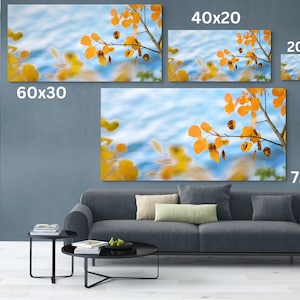Aspen Leaves Wall Art, Soft Blue and Gold Nature Print, Statement Decor image 9