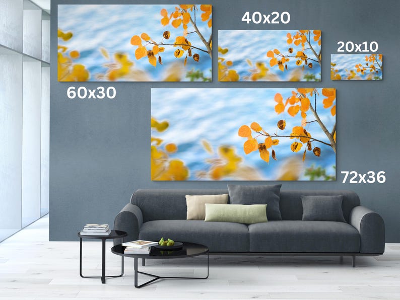 Aspen Leaves Wall Art, Soft Blue and Gold Nature Print, Statement Decor image 9