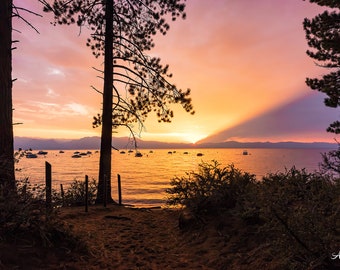 Lake Tahoe Sunset photography print, Lake Tahoe canvas, Tahoe metal print, oversized landscape art, lake house wall art, Tahoe Wall art