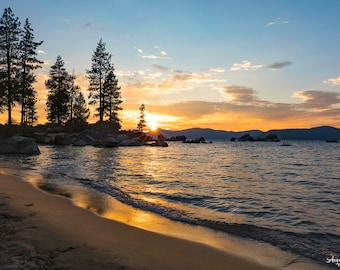 Lake Tahoe Sunset Photography Print: Sand Harbor Zen Wall Art