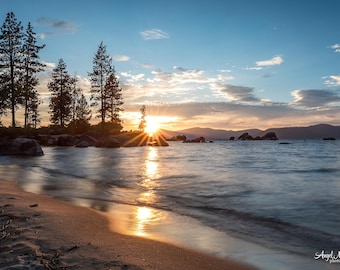 Lake Tahoe Sunset Photo, Sand Harbor Wall Art, Print or Canvas