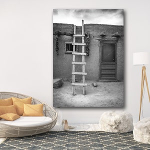 Black and White Southwest Wall art, rustic decor, travel photography, Taos New Mexico photo, black white adobe print, fine art photography