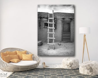 Black and White Southwest Wall art, rustic decor, travel photography, Taos New Mexico photo, black white adobe print, fine art photography