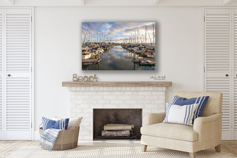 Boat Harbor print, Ventura California photo, Boat wall art, Harbor wall art, nautical wall art, fine art boat photography print metal canvas image 5