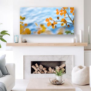Aspen Leaves Wall Art, Soft Blue and Gold Nature Print, Statement Decor image 7