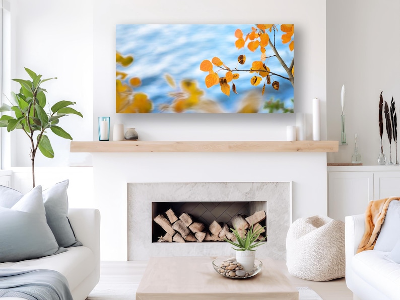 Aspen Leaves Wall Art, Soft Blue and Gold Nature Print, Statement Decor image 7