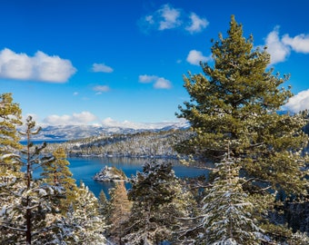 Emerald Bay Lake Tahoe Print, Snowy Lake Tahoe Photo, Lake Tahoe Winter Print, Lake Tahoe Canvas Wrap, Lake Tahoe Winter Metal Print