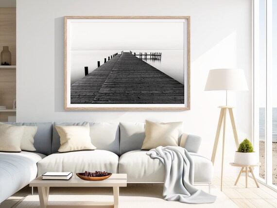 Minimalist Black and White Photo: Lake Tahoe Pier, Zen Wall Art