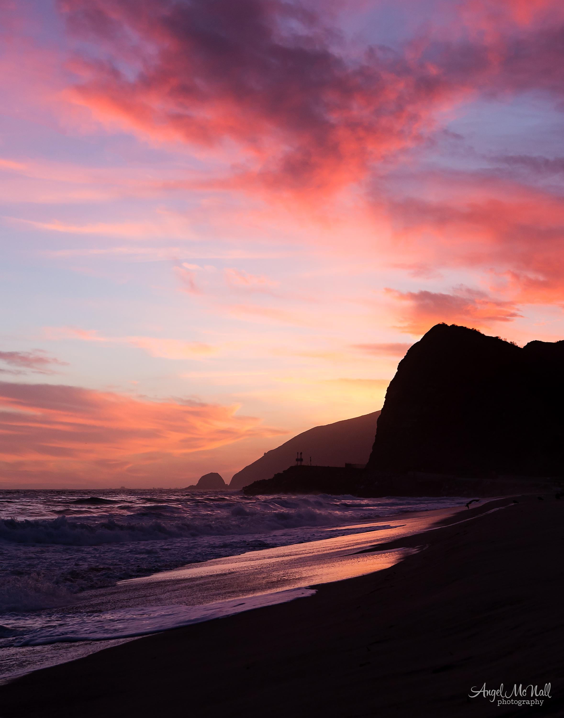 Pink Sunset Wall Art, Beach Photography, Pt. Mugu, Malibu