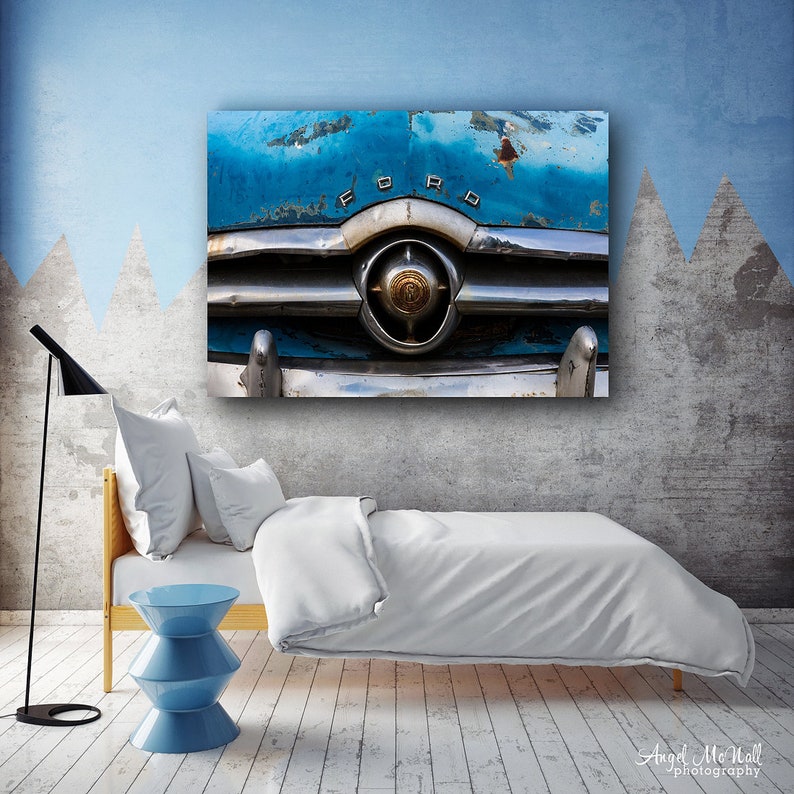 Old Car photo, blue, aqua, Vintage Ford, Americana wall art, retro car photo, Route 66, vintage car decor, fine art photography print image 3