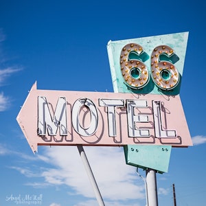 Route 66 Motel Sign, Route 66 decor, Vintage motel,  Travel photography, Road Trip, Bedroom wall art, Mid century, square photo print