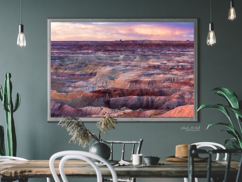 Painted Desert, Arizona, Large Fine Art Landscape Photography Print, Southwest decor, pink sunset, desert photo print or canvas wrap image 5