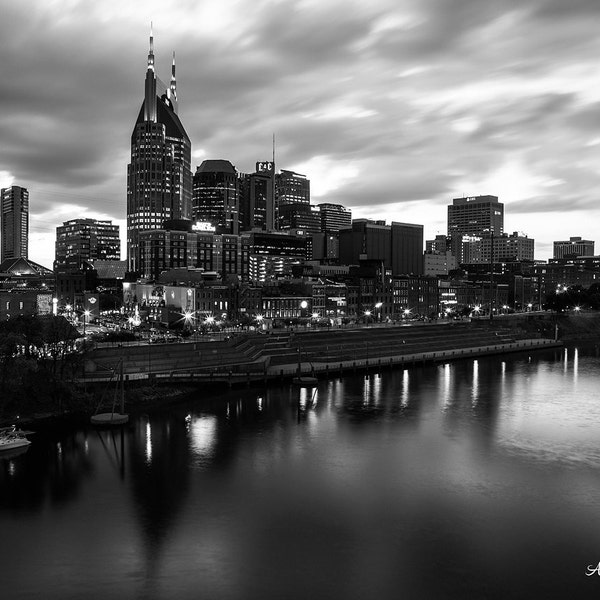 Black and White metal wall art, Nashville Skyline, Downtown Nashville, Large Metal print, Cityscape, ready to hang wall art