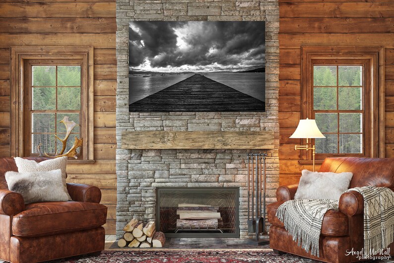 Large Lake Tahoe Fine Art Photography Print, Black and White Pier