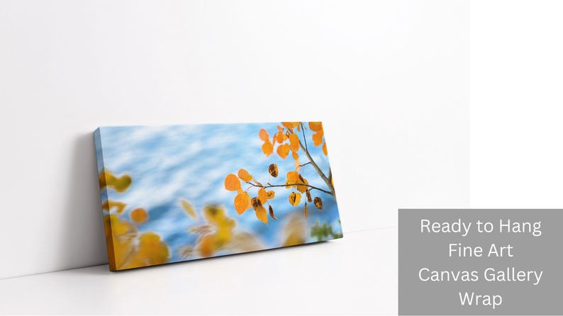 Aspen Leaves Wall Art, Soft Blue and Gold Nature Print, Statement Decor image 5