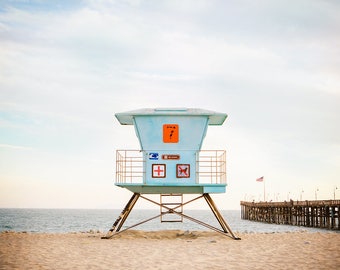 California beach photography, summer wall art, Lifeguard Stand, Ventura Pier, Vintage look, Fine Art Beach photography print or framed art