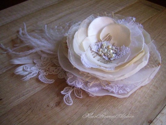 Items similar to Wedding Bridal Ivory Champagne Hair Flower Ivory ...